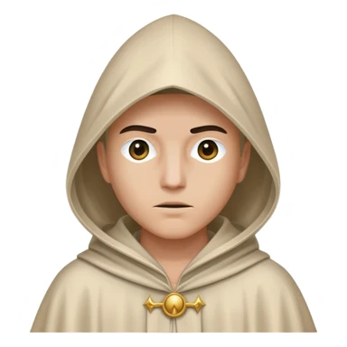 Person wearing a robe and pointed hood resembling a controversial or ceremonial outfit, with only one eye visible through the hood sticker