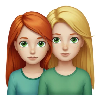 Deux filles celle à gauche à les cheveux roux et la peau claire avec des tâche de rousseur et les yeux bleu vert avec un peu de toutes les couleurs la fille à sa droite est un tout petit peu plus petite à les cheveux blonds long il les yeux verts sticker