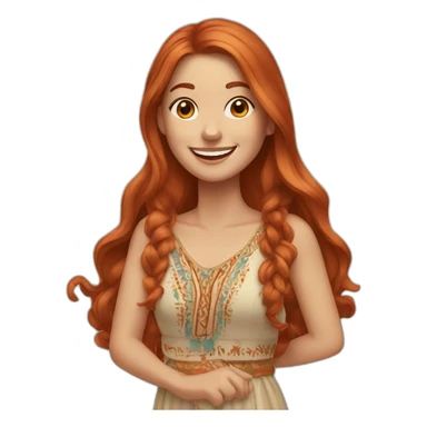 long hair redhead woman, smiling, wearing boho dress sticker