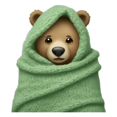 Cute Bear in knitted Sage green blanket sticker
