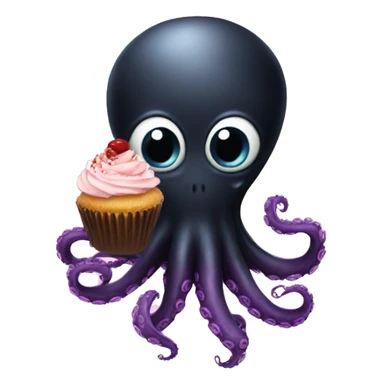 black Alien Octopus with cupcake sticker
