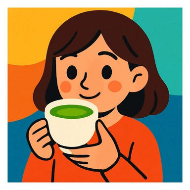 a girl with brown hair drinking matcha sticker