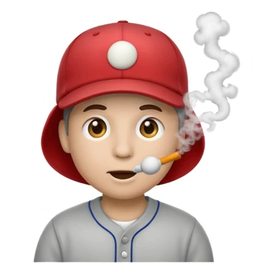 emoji with baseball cap, exhaling smoke sticker