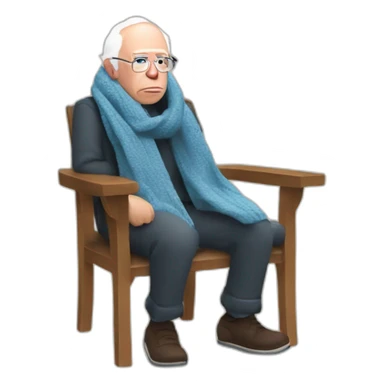 Bernie sanders sitting on chair having cold wearing a scarf sticker