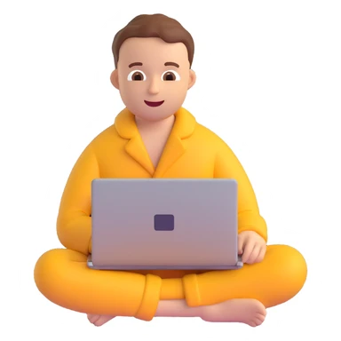 man in pajamas using a laptop, emoji style sticker