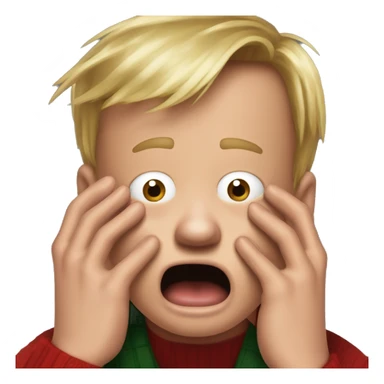 kevin McCallister from Home Alone, putting both hands on his face and screaming of fear. bring the hands down lik he is putting on his cheeks. sticker