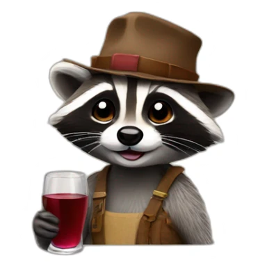 raccon with hat and drinking wine sticker