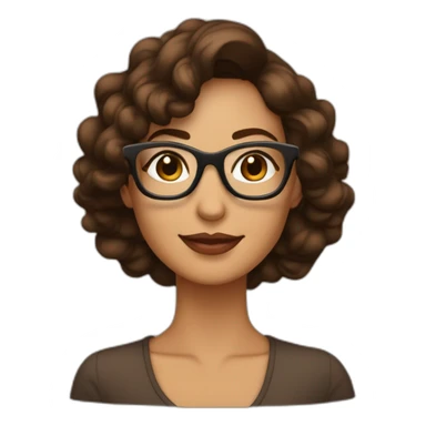 Mujer con cabello ondulado castaño oscuro, morena, con lentes cuadrados color café  sticker