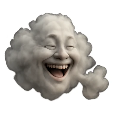Make this puffy cloud look more realistic with natural gas texture, subtle color gradients, and a believable laughing face. Keep no background. sticker