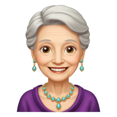 smiling old woman with jewelry sticker