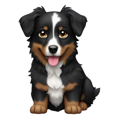 Small black australian shepherd dog with black muzzle sticker
