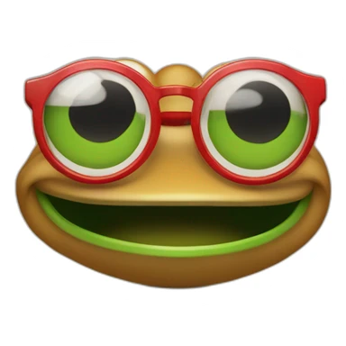 smiley face pepe the frog in black and red checkered shirt with square glasses for vision in cartoon style sticker
