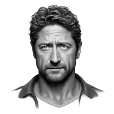 actor gerard butler serious cartoon wearing henley sticker