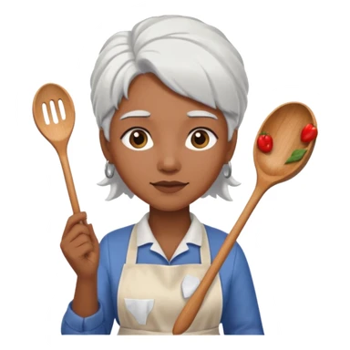 woman, brown skin, white hair, with apron sticker