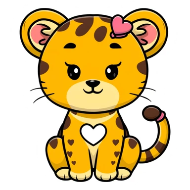 cheetah with heart headband, cute cartoon sticker sticker