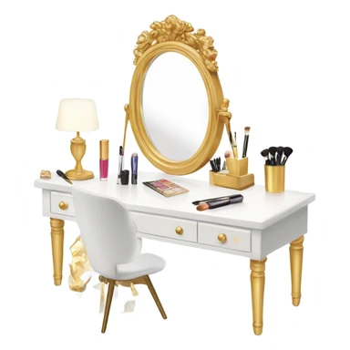 White desk with gold mirror and Makeup  sticker