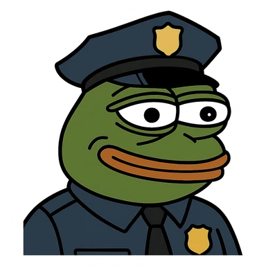 Pepe the Frog as a police officer with badge and hat, meme style sticker