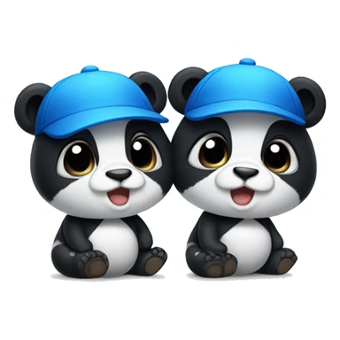 Twin pandas wearing blue ball caps sticker