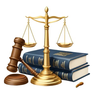 An icon featuring scales of justice, a gavel, and a legal book, symbolizing the study of law. The design includes courthouse pillars in the background, representing authority and legal systems. Transparent background highlights the principles of justice, order, and legal education. sticker