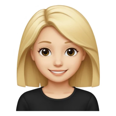 a new character a girl with shoulder length blonde hair wearing black clothes and wearing a cheeky smile sticker