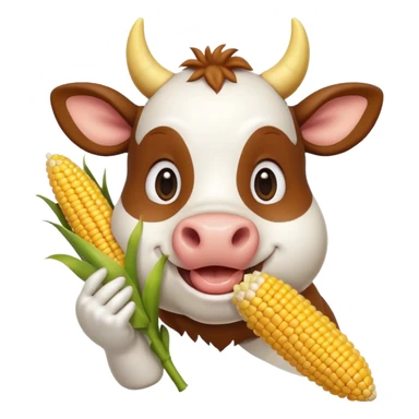cute cow eating corn, holding corn with mouth, happy expression, 3D cartoon, mobile game icon style, clean background, no text, no watermark
 sticker