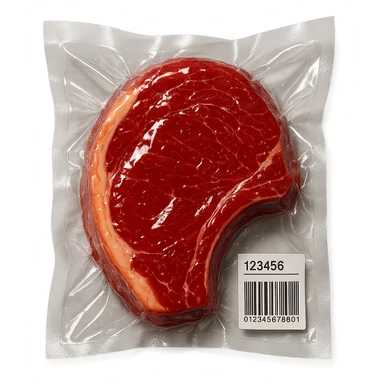 shiny steak, extra glossy and puffy, vacuum-sealed style sticker