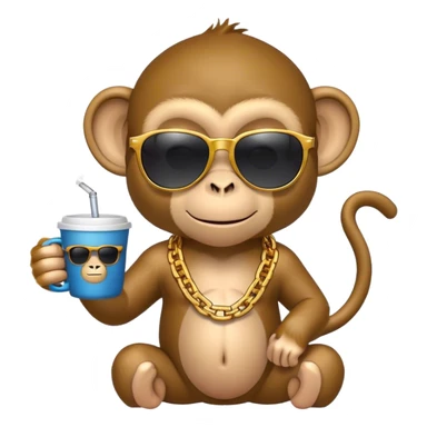 monkey with sunglasses and tshirt and chain and cup  sticker