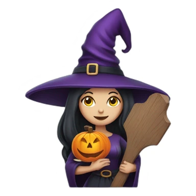 A traditional witch holding a wooden Halloween sign sticker