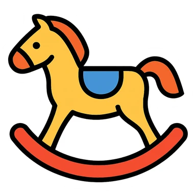 rocking horse, color outlined icon style, playful colors, black outlines, friendly and inviting sticker