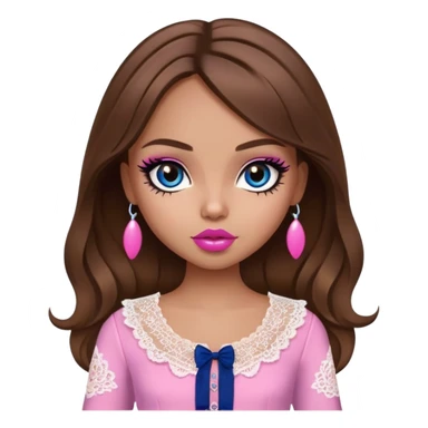 tall pretty bratz girl, brown hair, dark blue eyes, pink lips, black eyeliner, tan skin, cute lace girly clothes sticker