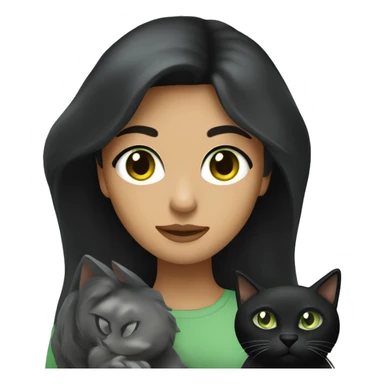 A  light Hispanic woman with  long black hair holding a Dark graycat with light green eyes sticker