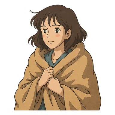 ghibli style woman with blanket sticker