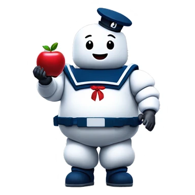 Stay puft marshmallow man ghostbusters friendly no collar holding an apple sticker