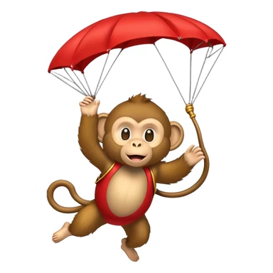 monkey flying with big red parachute sticker
