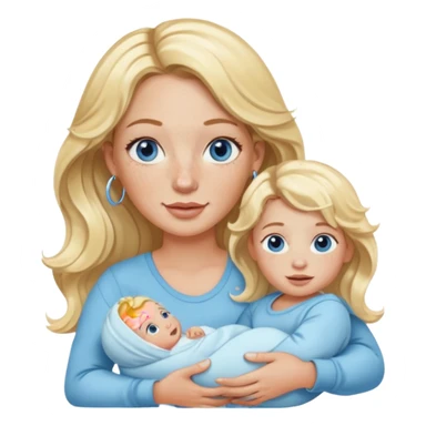 Wavy blonde, white woman with blue eyes, freckles hoop earrings, holding babies sticker