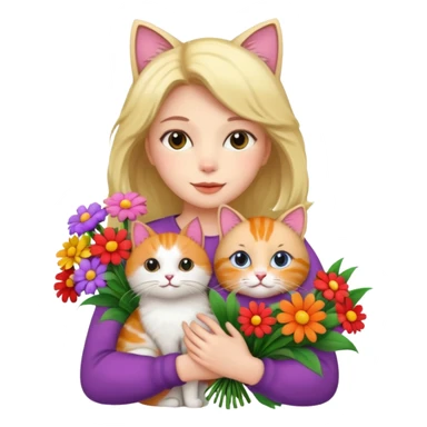 woman holding bouqet and cat sticker