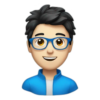 White Boy with chinese black hair wearing blue glasses saying hi sticker