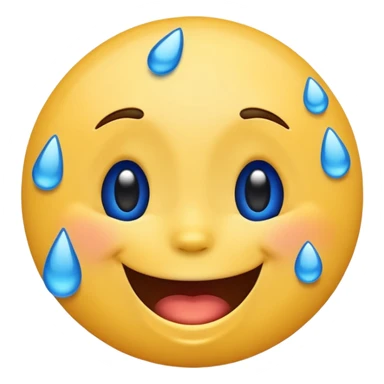 Emoji, yellow round laughing face, blue tears of joy on it  sticker