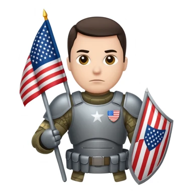 generate white full-armored american soldier with small usa flag on shoulder sticker