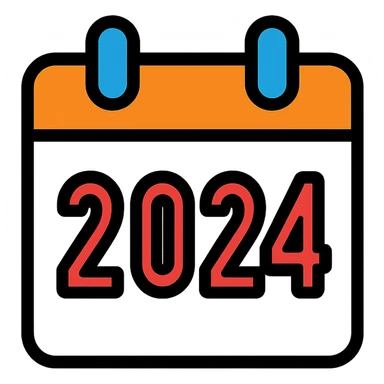 calendar illustration with big 2024 text, minimalistic, white background sticker