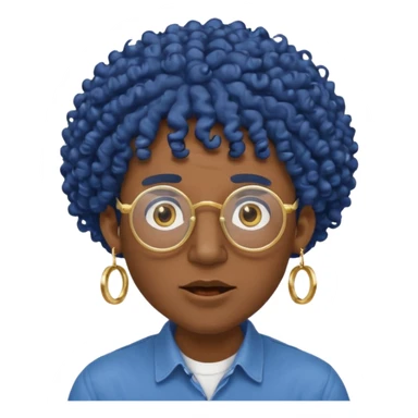 dark blue haired man curly hair and big earrings and spectacles surprised and hat wearing sticker