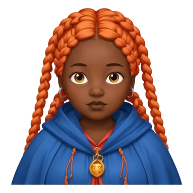 red orange braids hair girl, black skin, fat, wear blue cloak sticker