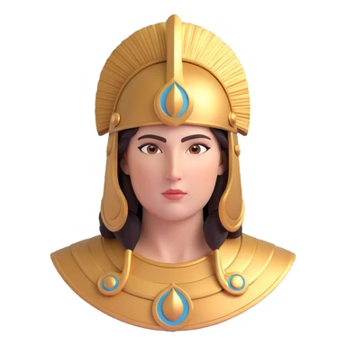 realistic 3D close-up of Athena's face, goddess, helmet with plume, serene and powerful expression sticker