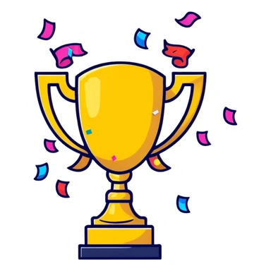 Trophy with confetti celebration for good job sticker