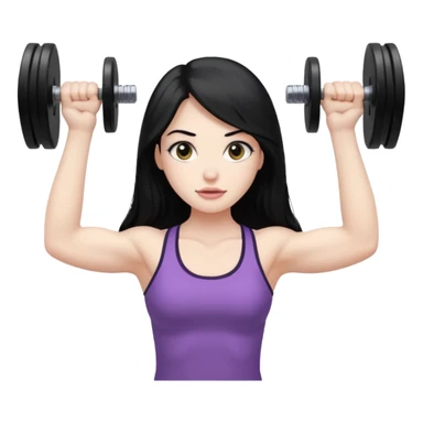 pale girl with long black hair doing weightlifting sticker