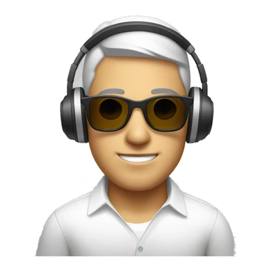 male in white shirt headphones with sunglasses sticker