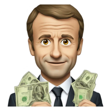 Emmanuel Macron with money sticker