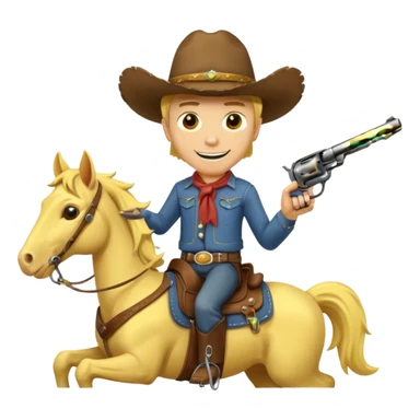 Cowboy riding a horse with revolver. Cowboy With yellow skin and smilling. Simplize it and I need a full pic with horse. Like I need the leg part too sticker