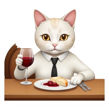 The cat is drinking wine in the restaurant. sticker