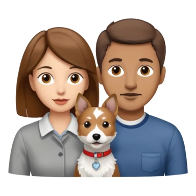 Quiero una pareja la mujer con el pelo castaño y el hombre con el color apenas moro hito con un perro Fox terrier blanco con gris  sticker